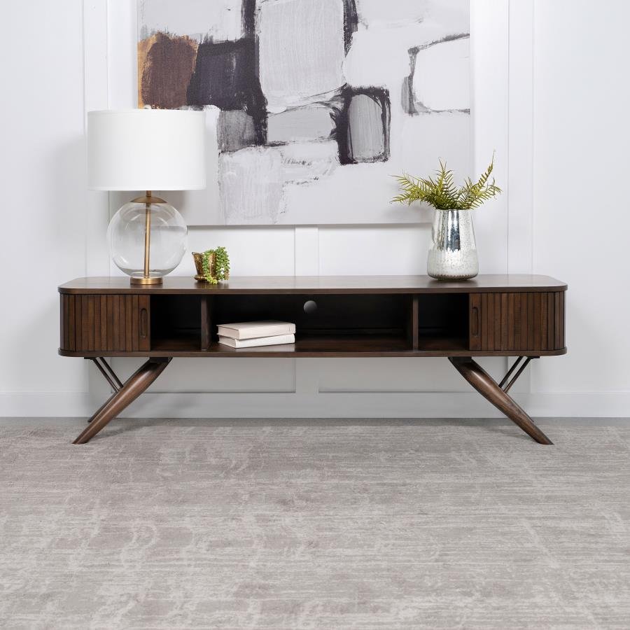 VALNA WOOD 71-INCH TV STAND WITH SLIDING DOORS WALNUT
