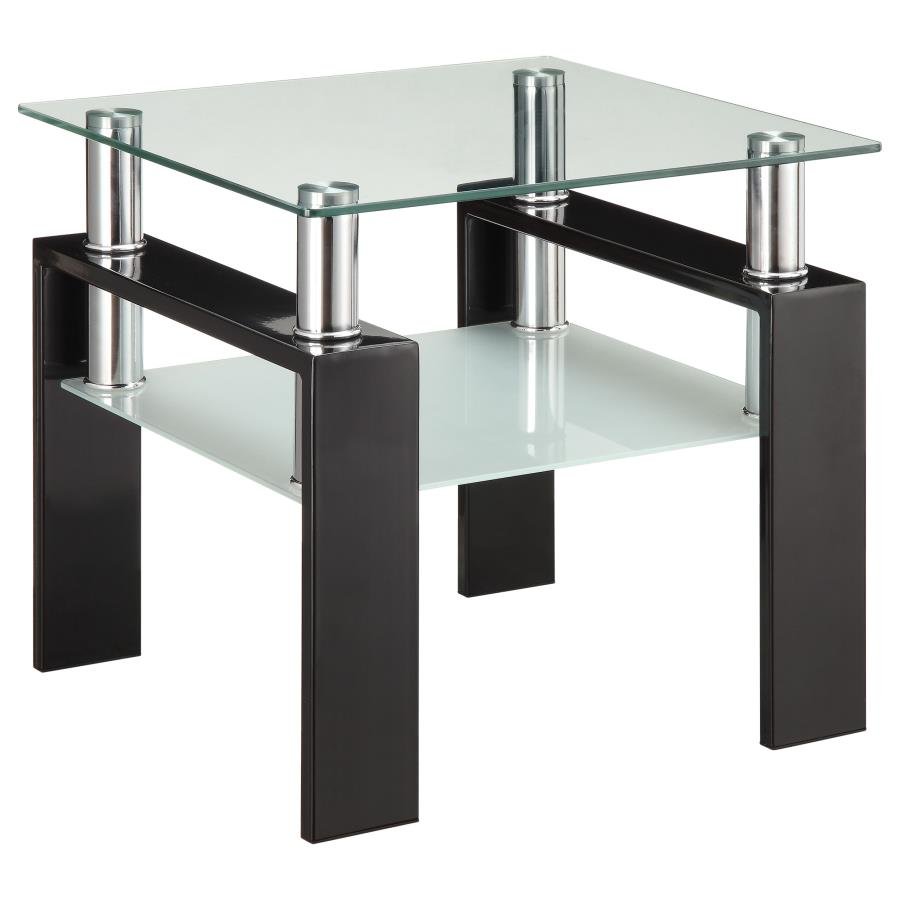 DYER 1-SHELF SQUARE GLASS TOP SIDE END TABLE BLACK