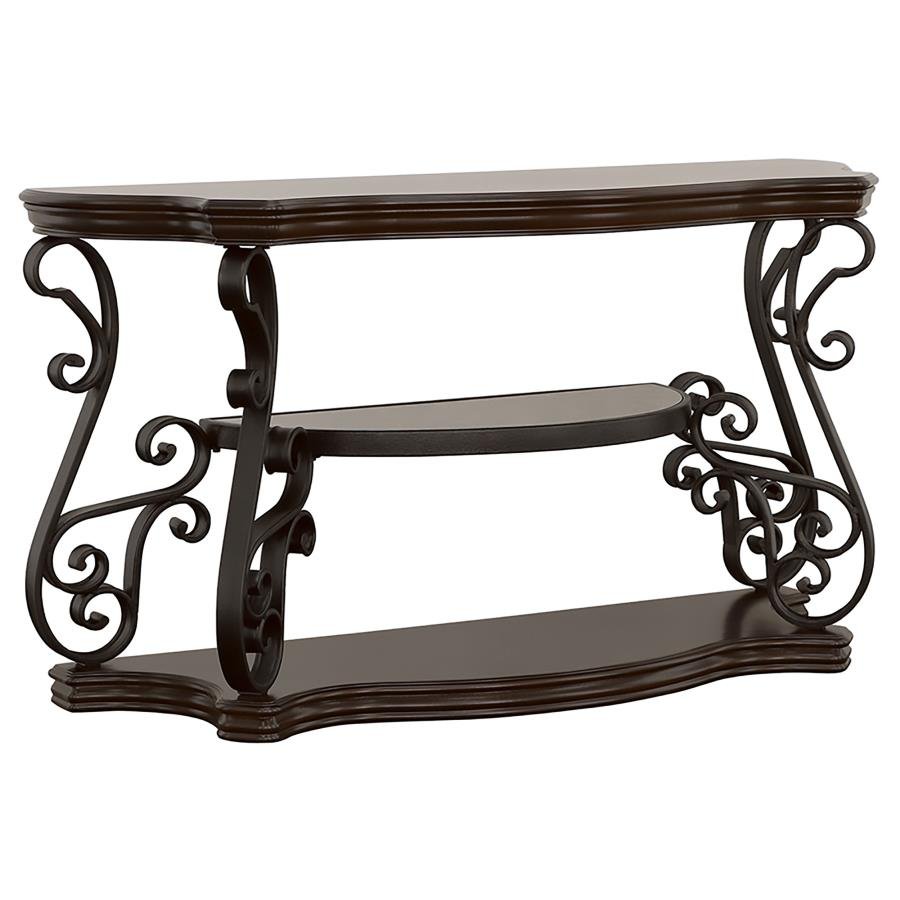 LANEY SCROLLWORK ENTRYWAY SOFA CONSOLE TABLE DEEP MERLOT