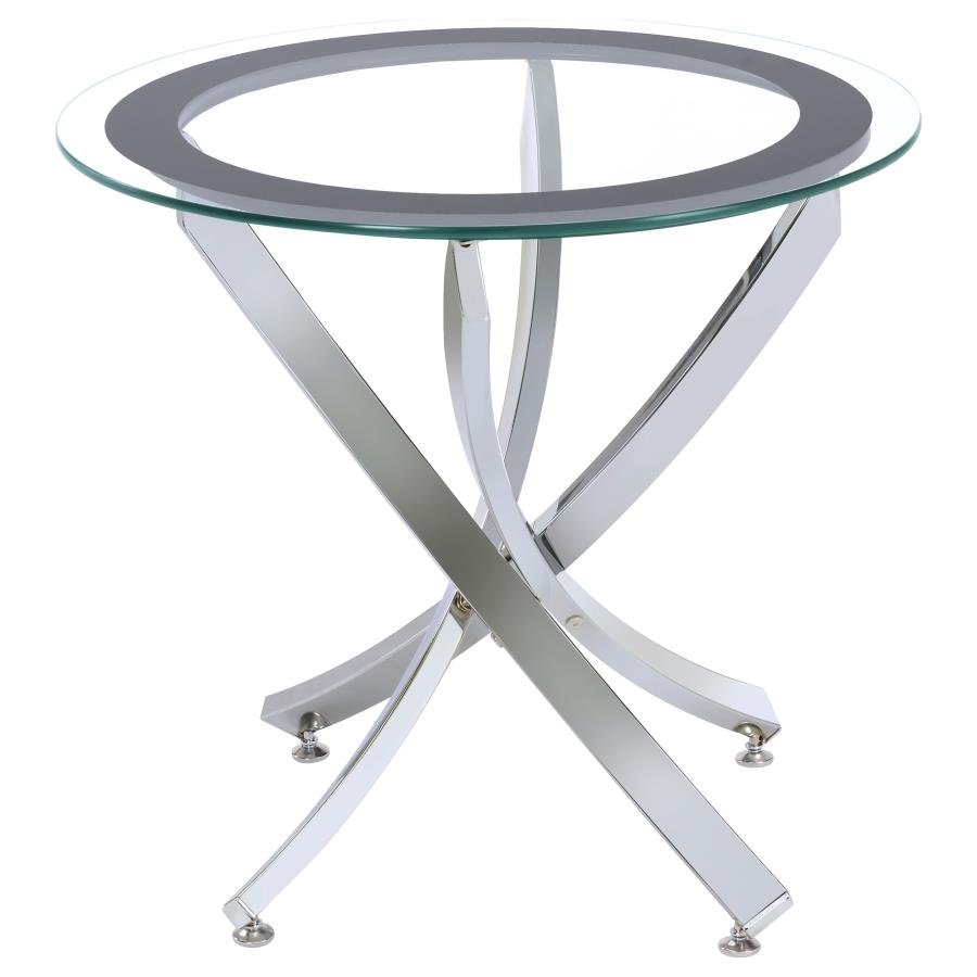BROOKE ROUND GLASS TOP SIDE END TABLE METAL BASE CHROME