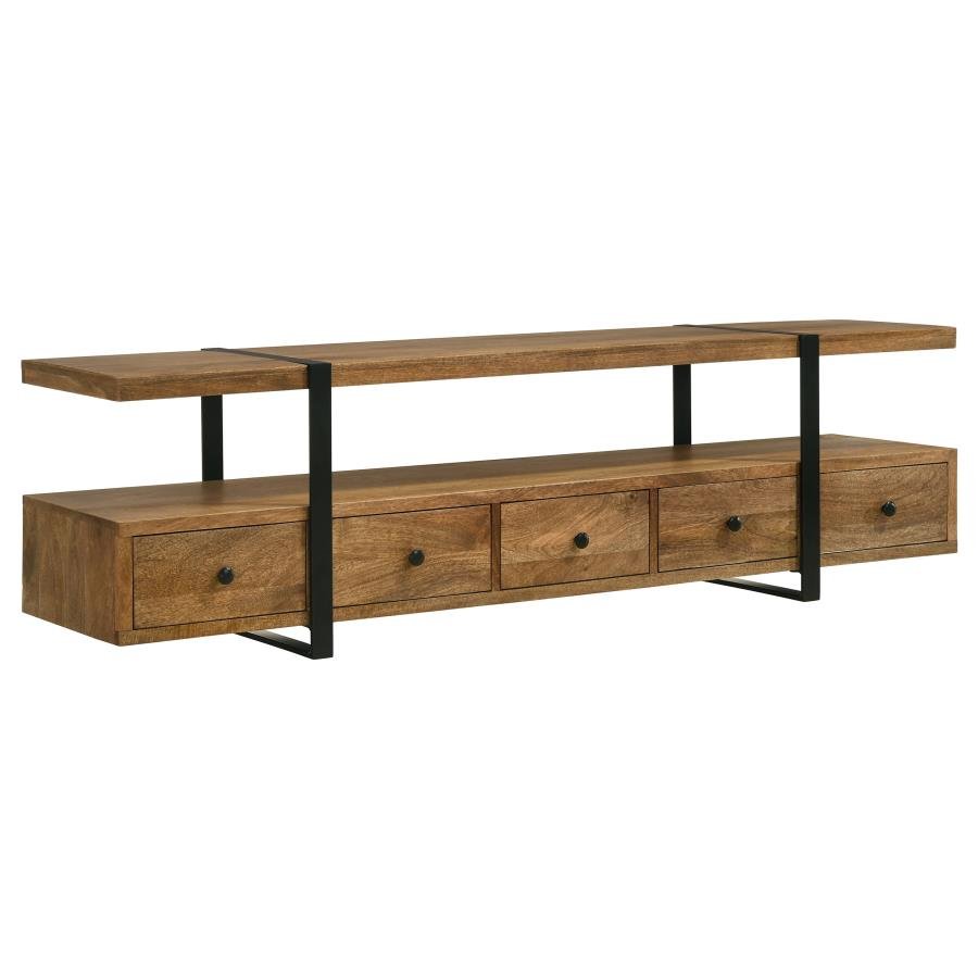 OTTO 5-DRAWER MANGO WOOD 70-INCH TV STAND MEDIA CONSOLE BROWN