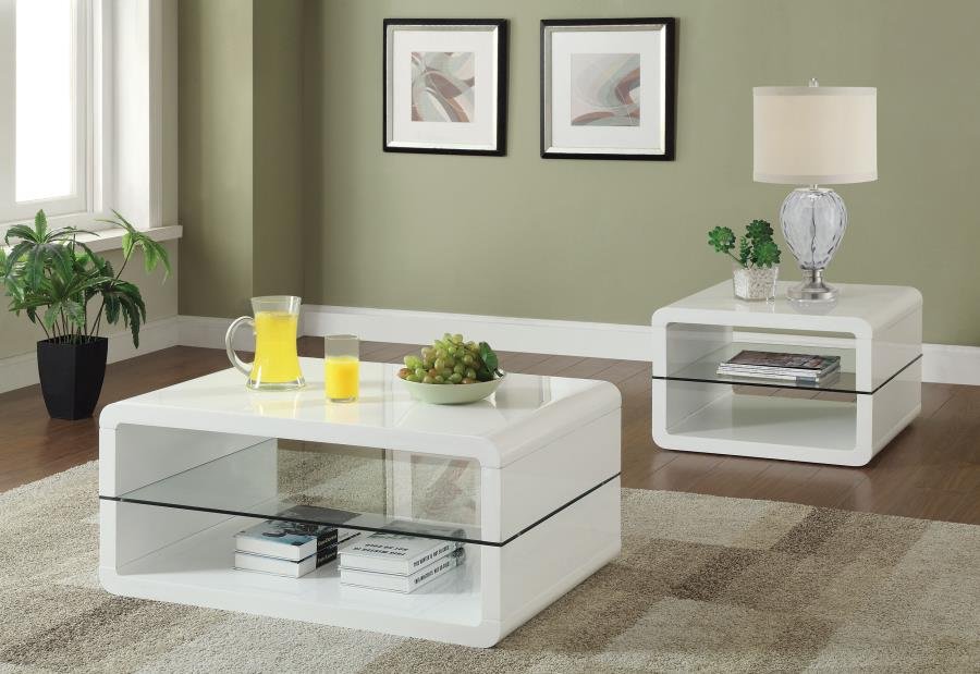 ELANA 2-PIECE COFFEE AND END TABLE SET WHITE HIGH GLOSS