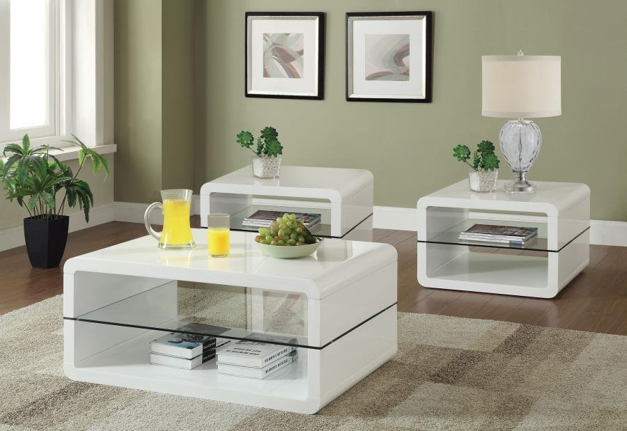 ELANA 3-PIECE COFFEE AND END TABLE SET WHITE HIGH GLOSS
