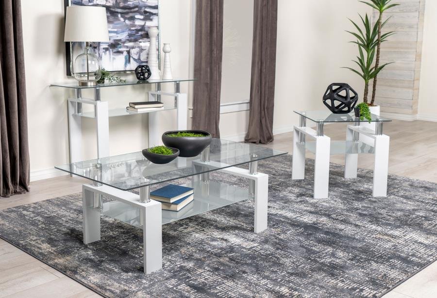 DYER RECTANGULAR GLASS TOP ENTRYWAY SOFA CONSOLE TABLE WHITE - Image 7