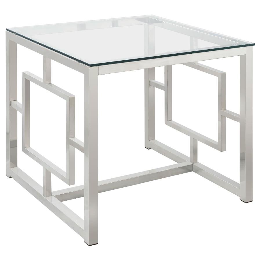 MERCED SQUARE GLASS TOP SIDE END TABLE NICKEL