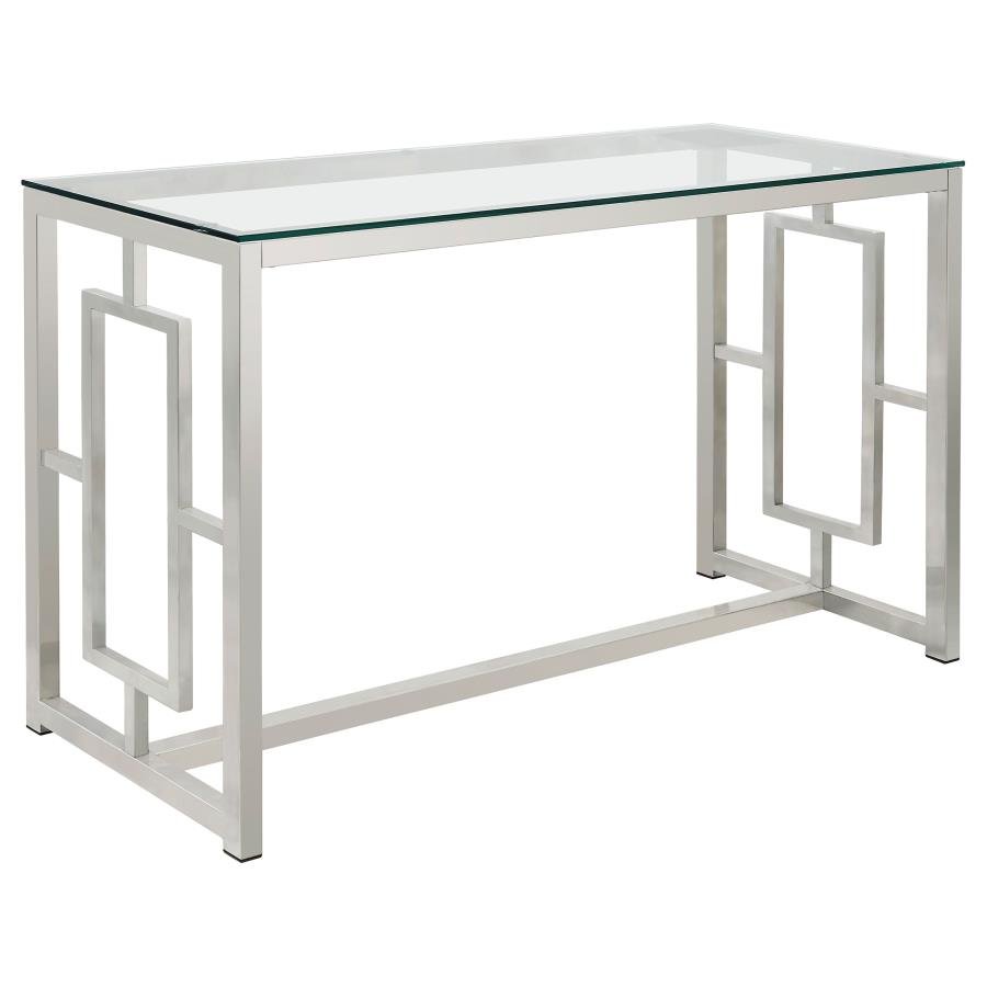 MERCED GLASS TOP METAL ENTRYWAY CONSOLE TABLE NICKEL