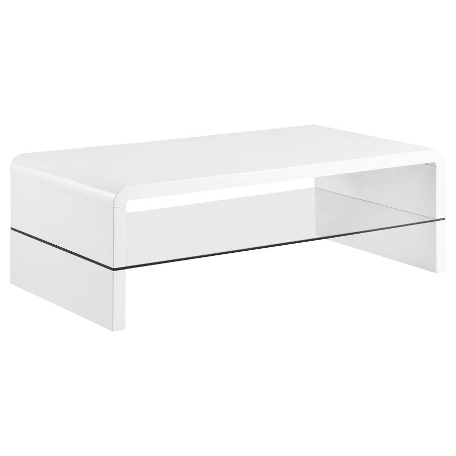AIRELL RECTANGULAR COFFEE TABLE WITH SHELF WHITE HIGH GLOSS