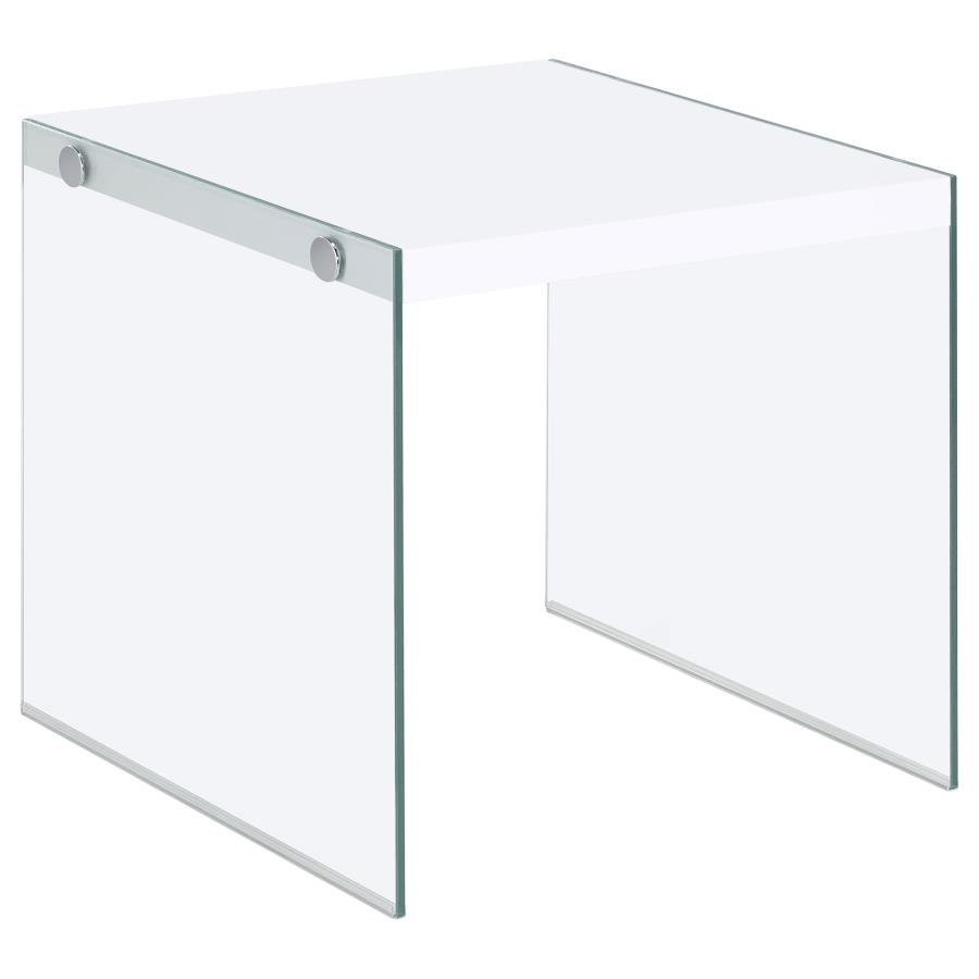 OPAL SQUARE GLASS FRAME SIDE END TABLE WHITE HIGH GLOSS