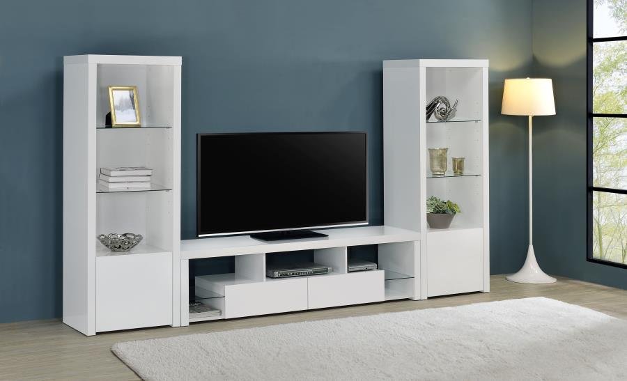 JUDE 3-PIECE 71-INCH TV ENTERTAINMENT CENTER WHITE HIGH GLOSS
