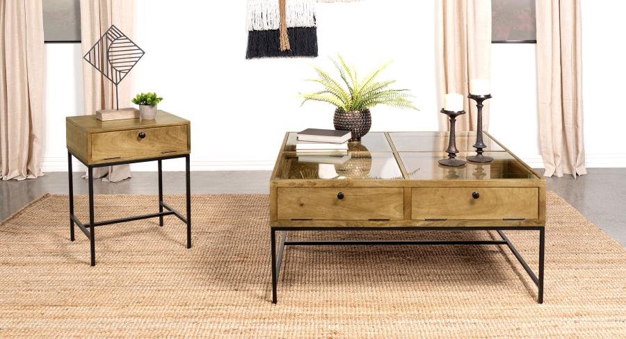 STEPHIE 2-PIECE SQUARE COFFEE AND END TABLE SET HONEY BROWN