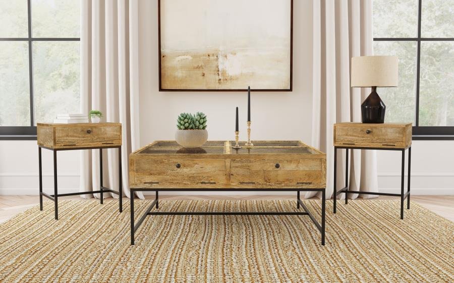 STEPHIE 3-PIECE SQUARE COFFEE AND END TABLE SET HONEY BROWN
