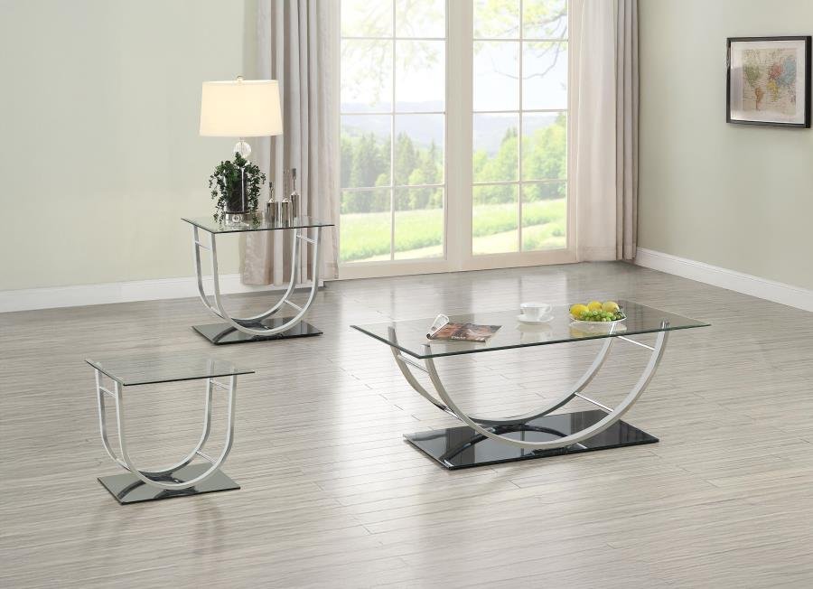 DANVILLE 3-PIECE GLASS TOP COFFEE AND END TABLE SET CHROME