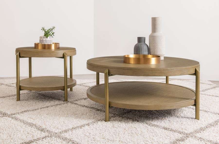 ARINI 2-PIECE ROUND COFFEE AND END TABLE SET SAND WASH