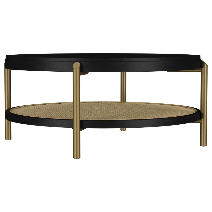 ARINI ROUND COFFEE TABLE WITH STORAGE SHELF BLACK