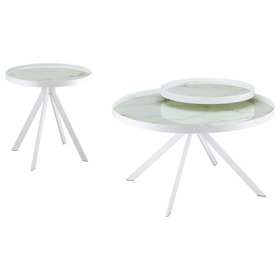 BRIGGS 2-PIECE ROUND COFFEE AND END TABLE SET WHITE