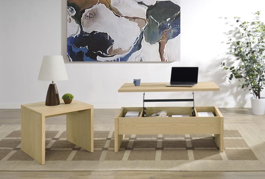 CANOGA 2-PIECE LIFT TOP COCKTAIL COFFEE TABLE SET LIGHT OAK