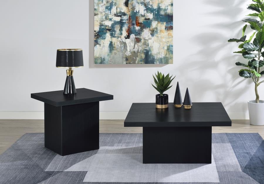 DEVAR 2-PIECE SQUARE COCKTAIL COFFEE END TABLE SET BLACK
