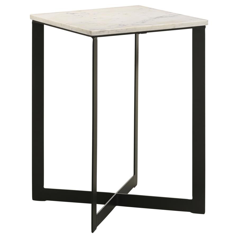 TOBIN SQUARE MARBLE TOP END TABLE WHITE AND BLACK