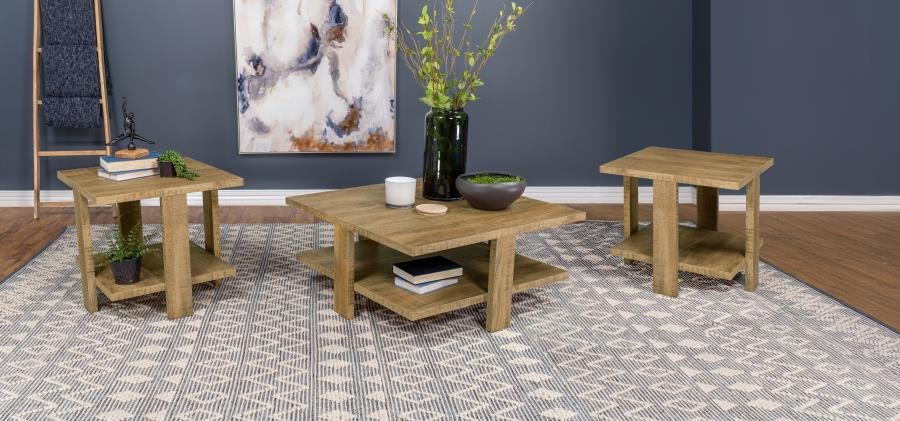 DAWN 3-PIECE ROUND COFFEE AND END TABLE SET MANGO BROWN