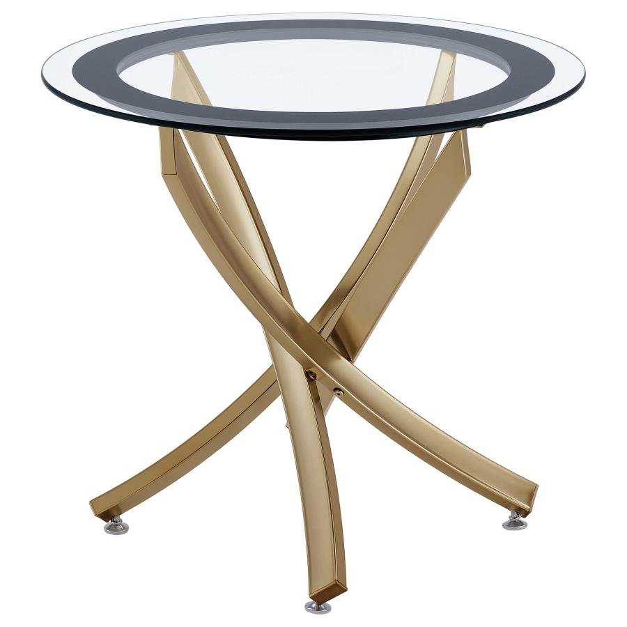 BROOKE ROUND GLASS TOP SIDE END TABLE METAL BASE BRASS
