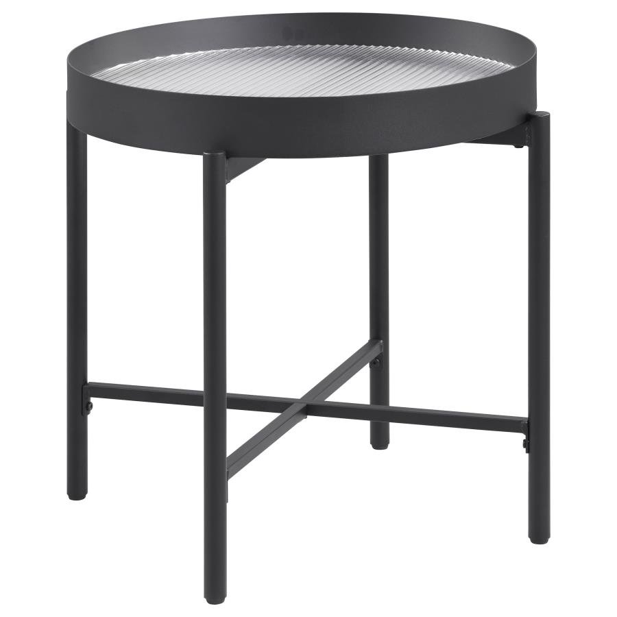 OZELLA ROUND END SIDE TABLE WITH RECESSED TOP SANDY BLACK