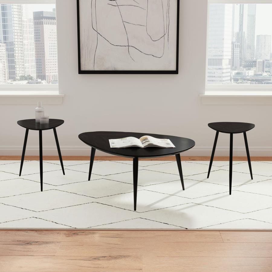 ODESSA 3-PIECE TRIANGULAR COFFEE AND END TABLE SET BLACK