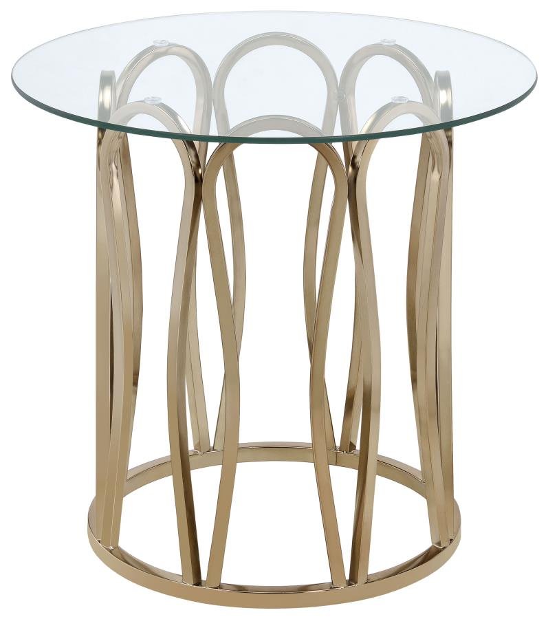 MONETT ROUND GLASS TOP SIDE END TABLE CHOCOLATE CHROME