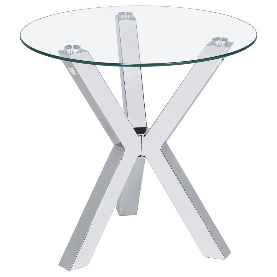 KENZIE ROUND TEMPERED GLASS TOP END SIDE TABLE CHROME