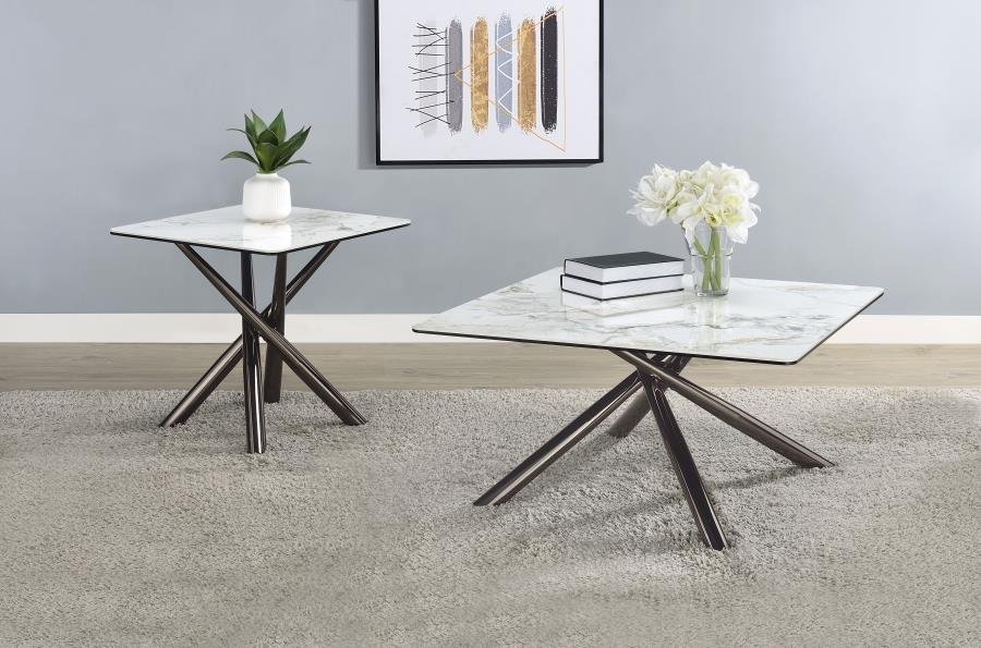 CARVELL 2-PIECE SQUARE COFFEE AND END TABLE SET MIRAGE WHITE