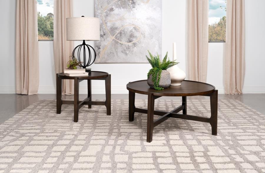 COTA 2-PIECE SOLID WOOD COFFEE AND END TABLE SET DARK BROWN
