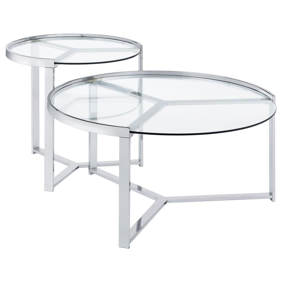 DELIA 2-PIECE ROUND GLASS TOP NESTING COFFEE TABLE CHROME