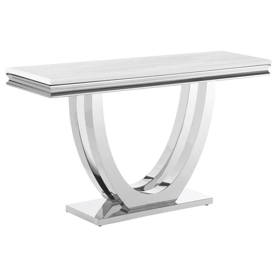 KERWIN U-BASE STONE TOP ENTRYWAY SOFA CONSOLE TABLE CHROME