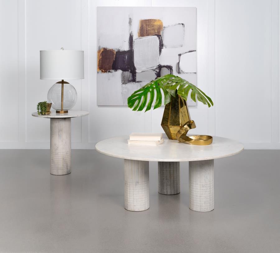 ASTORIA 2-PIECE MARBLE COFFEE AND END TABLE SET WHITE