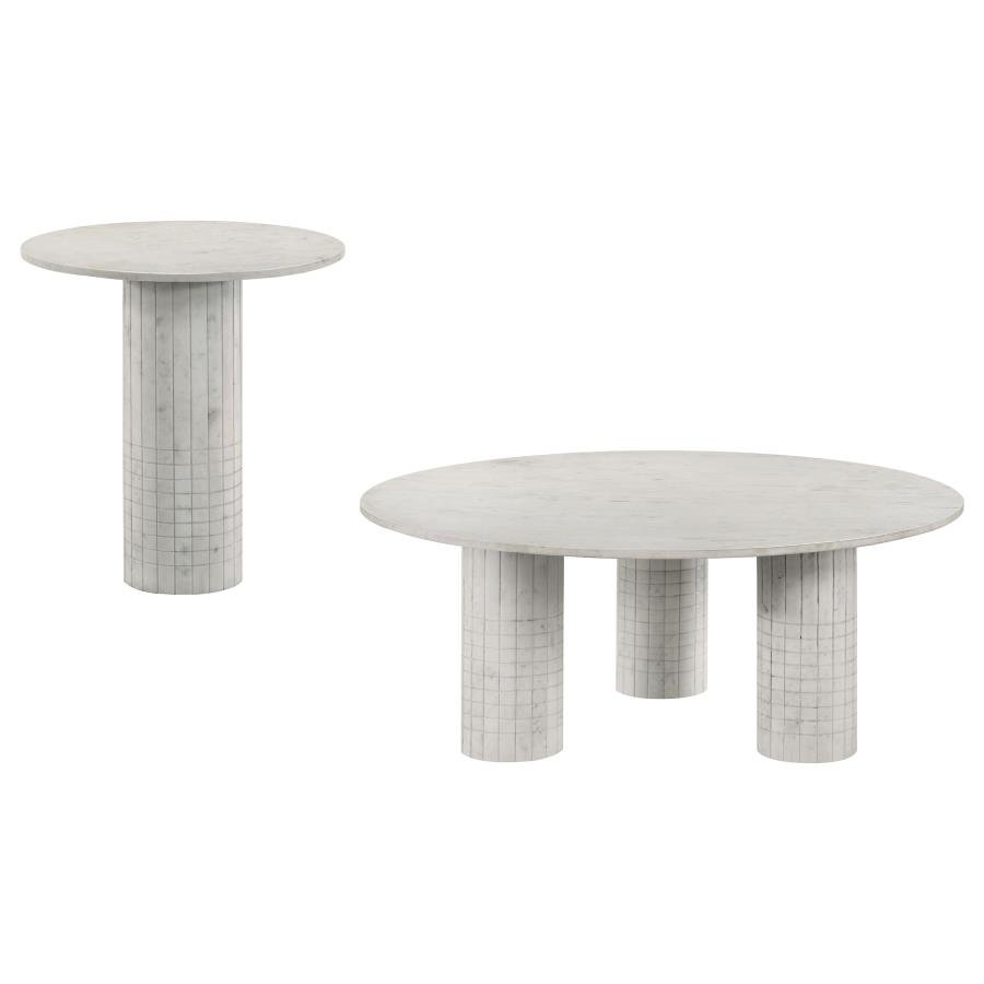 ASTORIA 2-PIECE MARBLE COFFEE AND END TABLE SET WHITE - Image 2