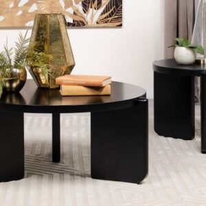 CORDOVA 2-PIECE SOLID WOOD COFFEE AND END TABLE SET BLACK