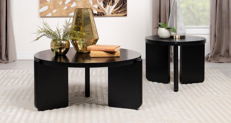 CORDOVA 2-PIECE SOLID WOOD COFFEE AND END TABLE SET BLACK