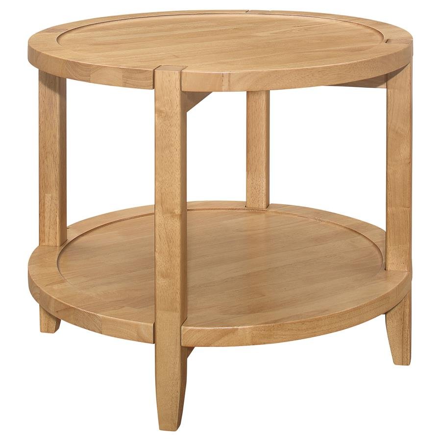 CAMILLO ROUND SOLID WOOD SIDE END TABLE MAPLE BROWN