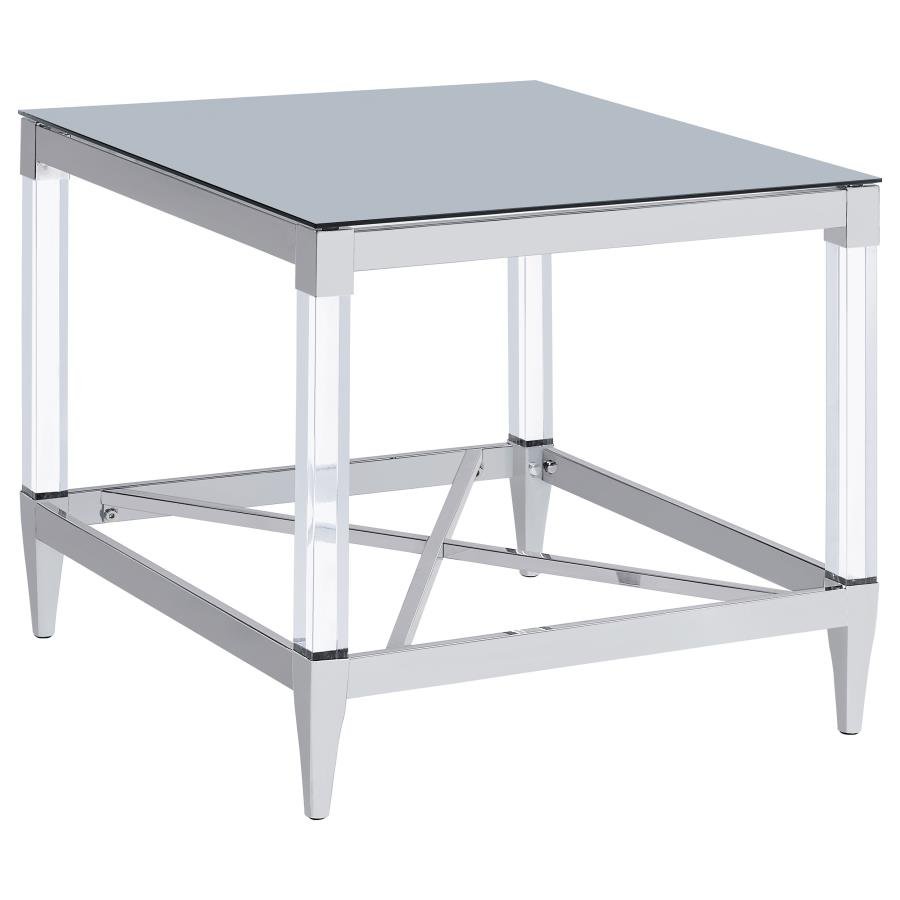 LINDLEY SQUARE TEMPERED MIRROR ACRYLIC SIDE END TABLE CHROME