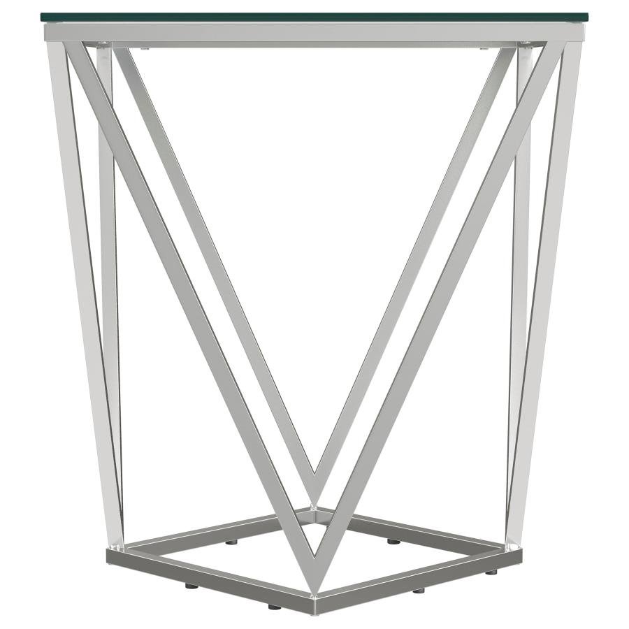 BRITTANIA SQUARE GLASS TOP GEOMETRIC END TABLE NICKEL - Image 3