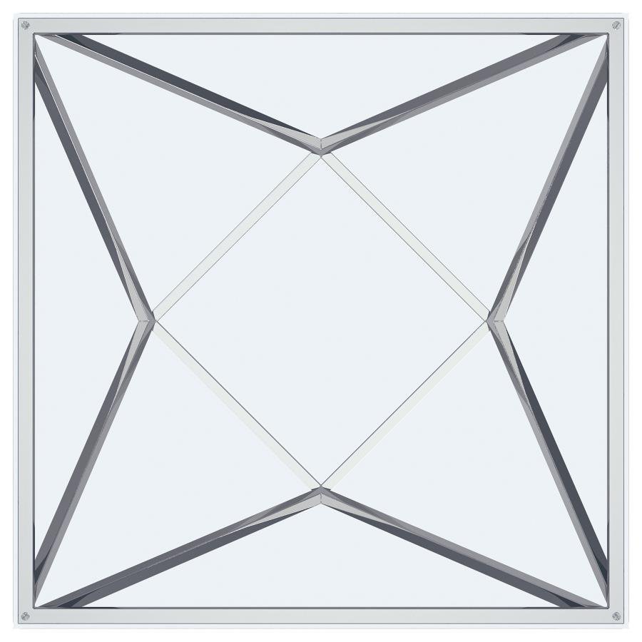 BRITTANIA SQUARE GLASS TOP GEOMETRIC END TABLE NICKEL - Image 5
