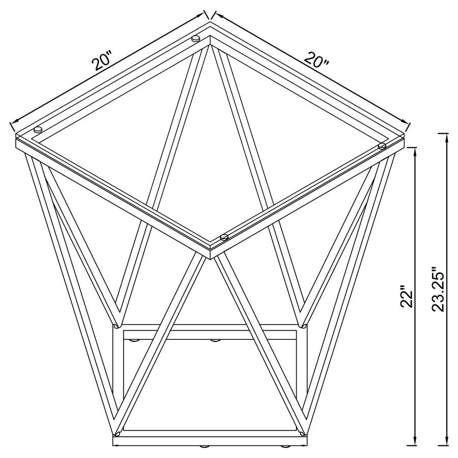 BRITTANIA SQUARE GLASS TOP GEOMETRIC END TABLE NICKEL - Image 6