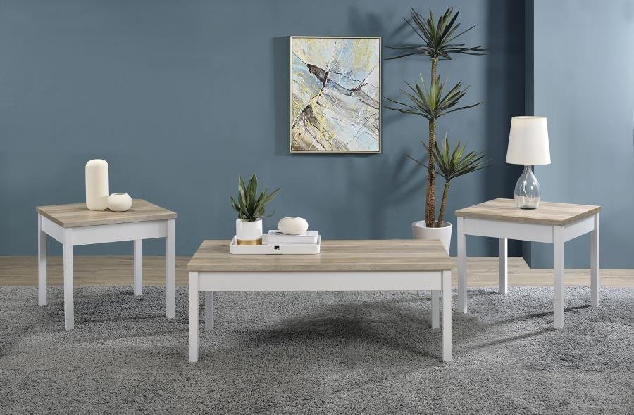 STACIE 3-PIECE COFFEE TABLE SET DISTRESSED PINE AND WHITE