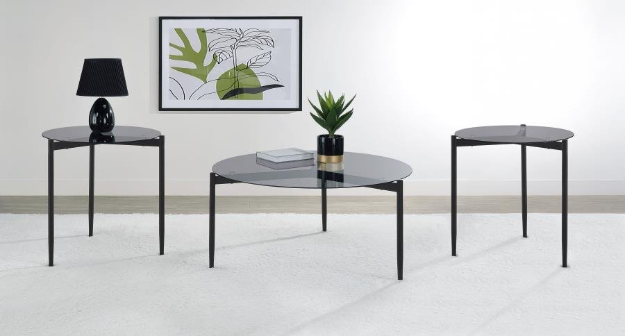 ROSALIE 3-PIECE ROUND COFFEE AND END TABLE SET GREY