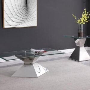 JENNY 2-PIECE RECTANGULAR COFFEE AND END TABLE SET CHROME