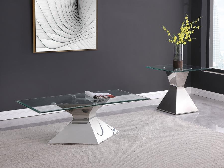 JENNY 2-PIECE RECTANGULAR COFFEE AND END TABLE SET CHROME