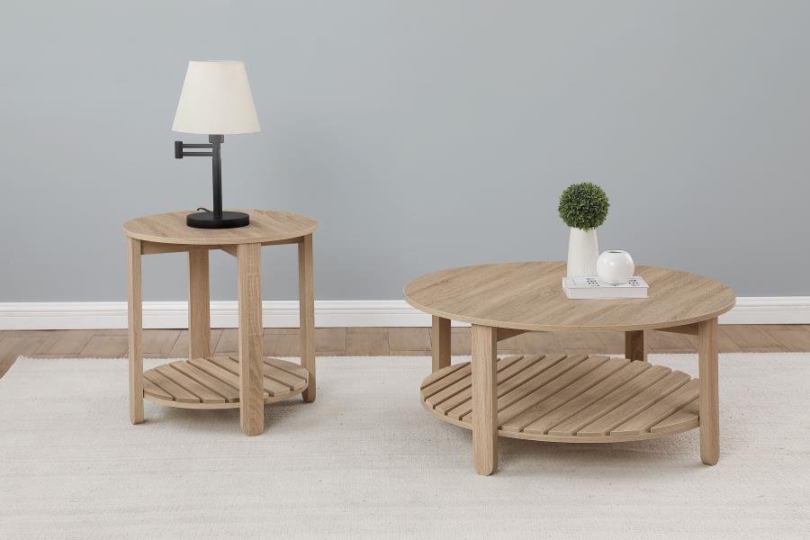 FOWLER 2-PIECE ROUND COFFEE AND END TABLE SET NATURAL