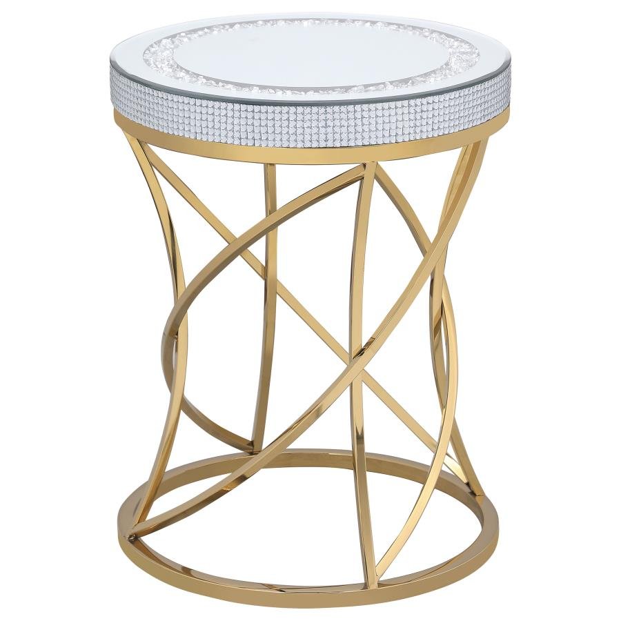 ELISE ROUND MIRROR TOP STAINLESS STEEL END TABLE GOLD