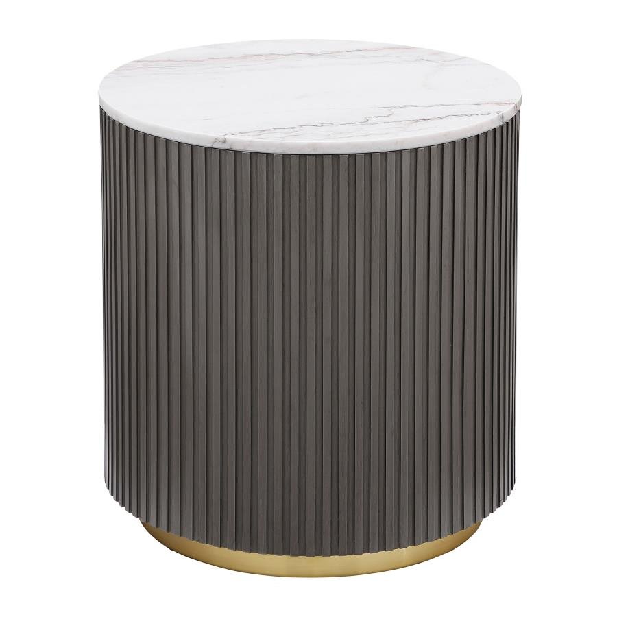 JASON ROUND MARBLE TOP SIDE END TABLE WHITE AND CHARCOAL