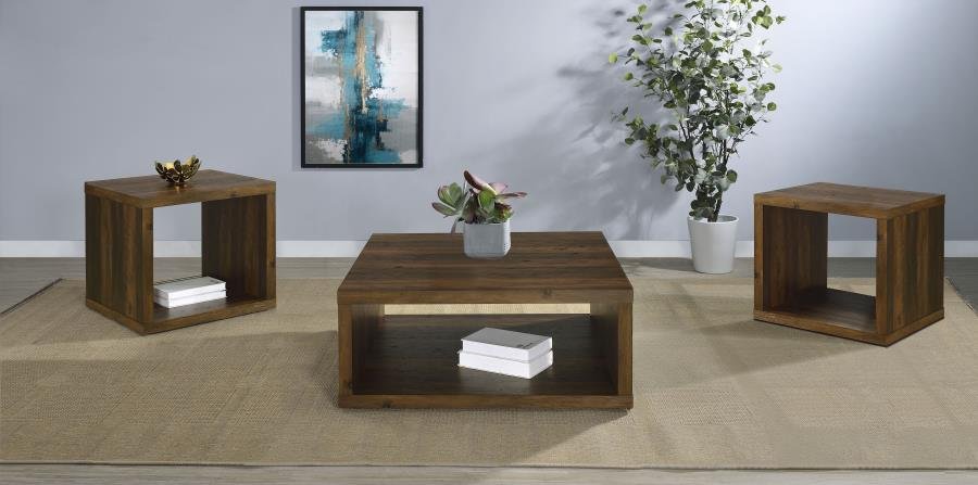 FRISCO 3-PIECE COFFEE AND END TABLE SET DARK PINE