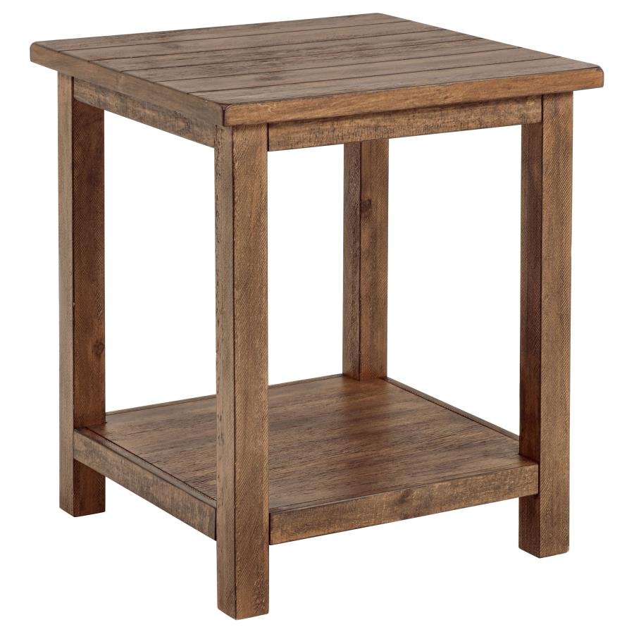 PAYNE WOOD END TABLE WITH SHELF DISTRESSED BROWN